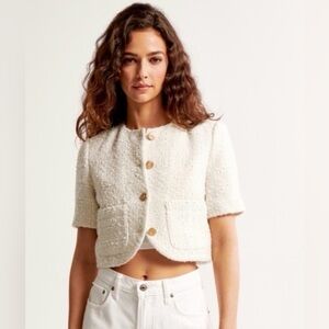 Abercrombie Short-Sleeve Cropped Tweed Jacket Women’s size Large
